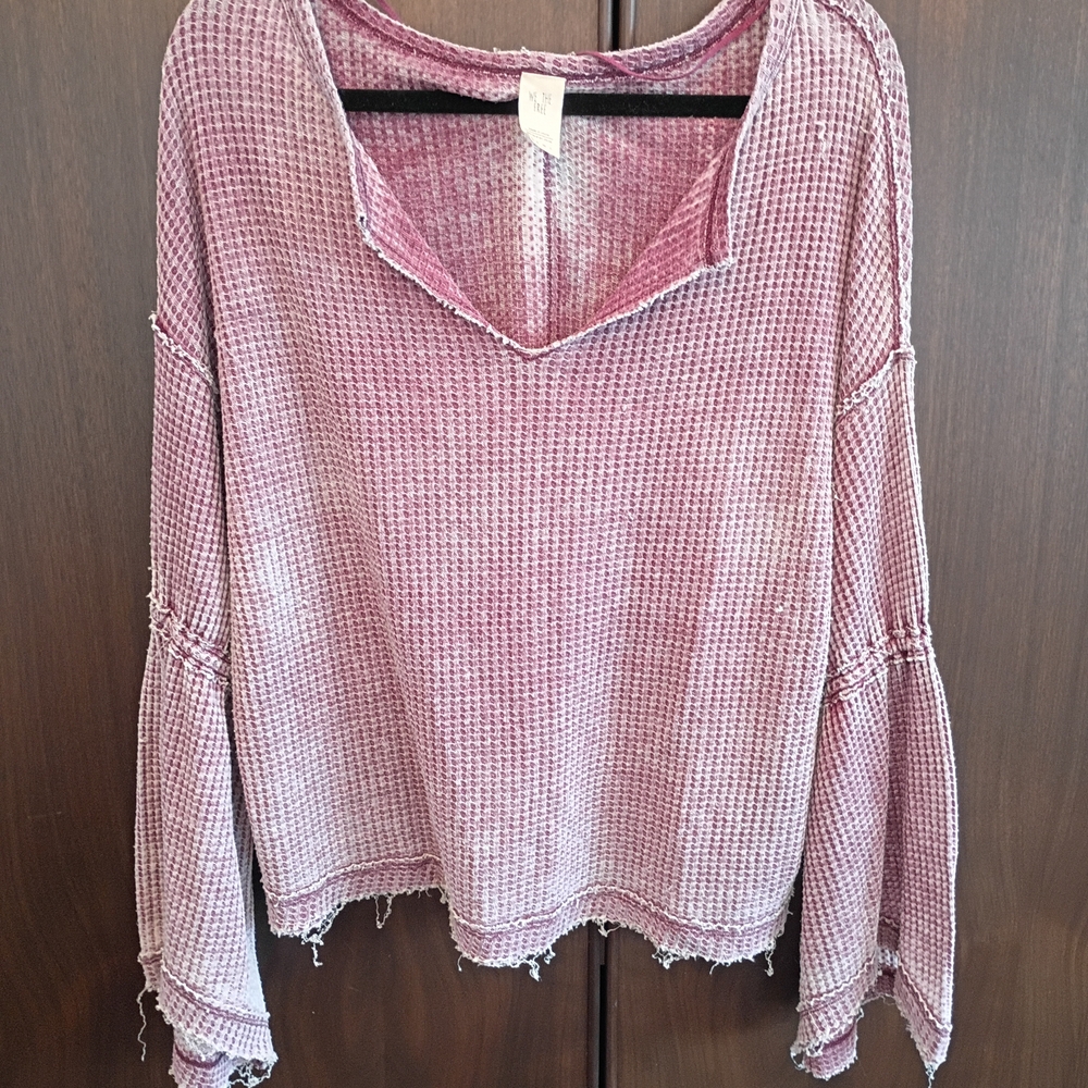We The Free Mauve Waffle-Knit V-Neck Hoodie